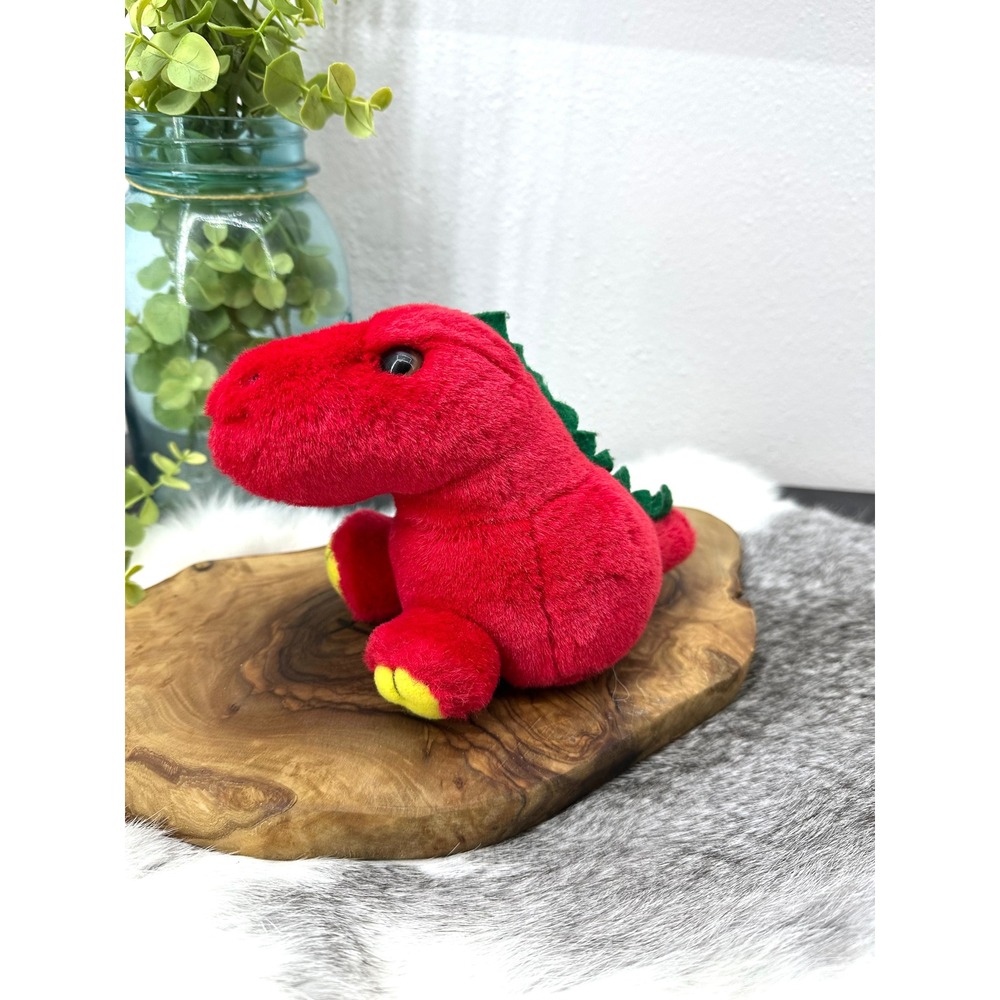 Swibco Puffkins Drake Red Dinosaur small pellet‎ plush vintage 90s